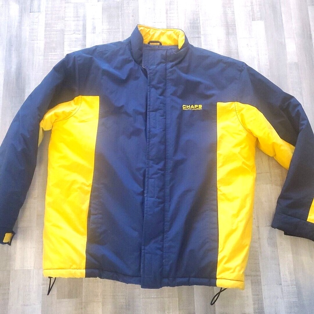 Chaps‎ Ralph Lauren Jacket Mens Size Medium Large Navy Blue Yellow Puffer Zip